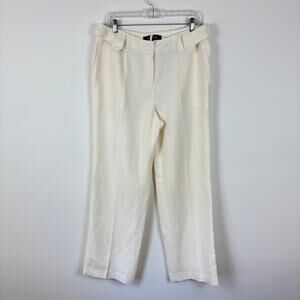 Kasper White Trouser Pants Linen Blend 12 pockets casual career office